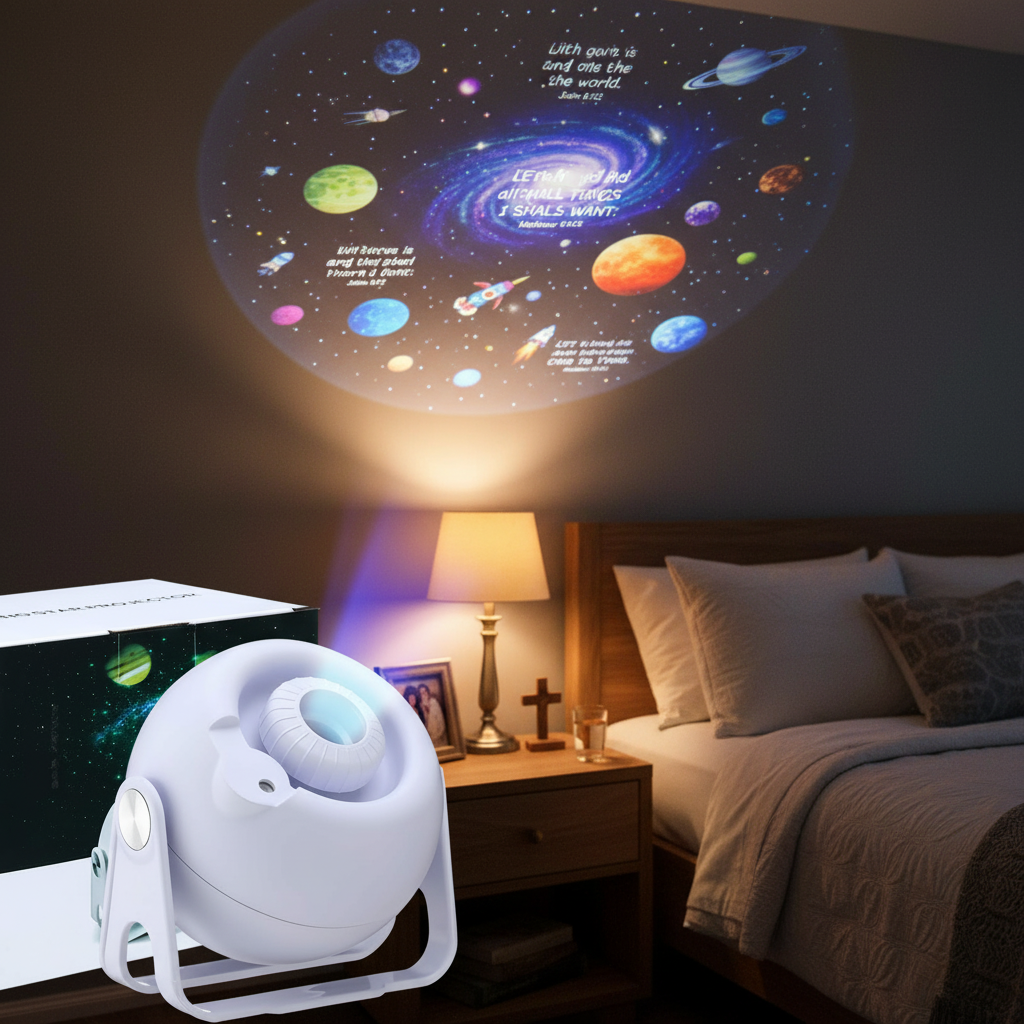 Bible Verse Projector with 12 Christian Discs – Galaxy Night Light, 360° Rotation, Wall & Ceiling Display for Bedroom & Living Room