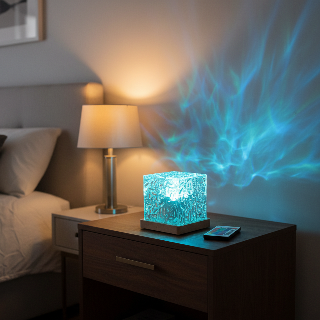 Ocean Wave Projector Light – 16 Colors, Remote Control, Rotating Water Cube Design for Kids & Adults Bedroom