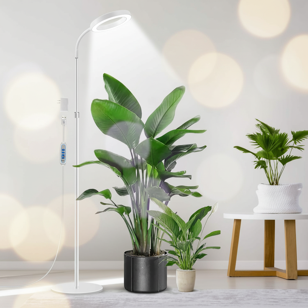 Aumtrly Floor Grow Light Full Spectrum – 68" Stand, 6/12/16H Timer, 3 Light Modes, 5 Dimming Levels for Indoor Plants