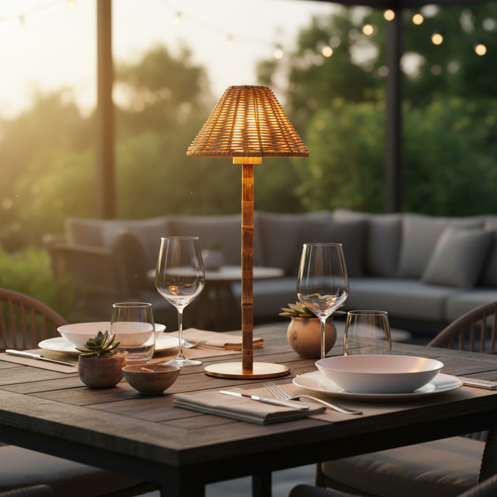 LUXELYKOS Bamboo Cordless LED Table Lamp – Rechargeable 24HR Battery, Dimmable Warm Light, 15IN Portable with Remote for Indoor Outdoor Patio