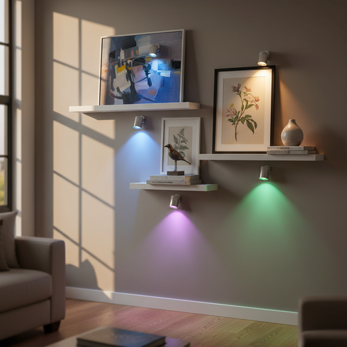 10-Pack Battery Operated LED Spotlights – Wireless, Warm White, Multi-Color Changing for Artwork Display & Closets