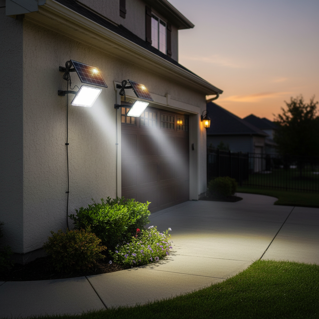 2-Pack Solar LED Outdoor Lights – 299 LED 1000 Lumens, IP65 Waterproof, Dusk to Dawn for Front Door & Garage Security