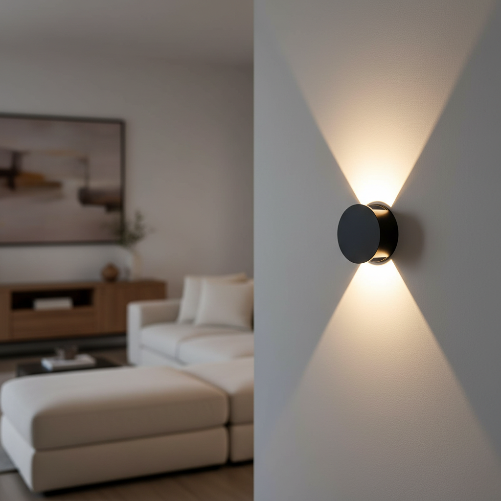 Tubicen Wall Sconce LED Dimmable – Black Round, Beam-Adjustable, 6W 3000K, Up Down Light for Movie Theater & Living Room