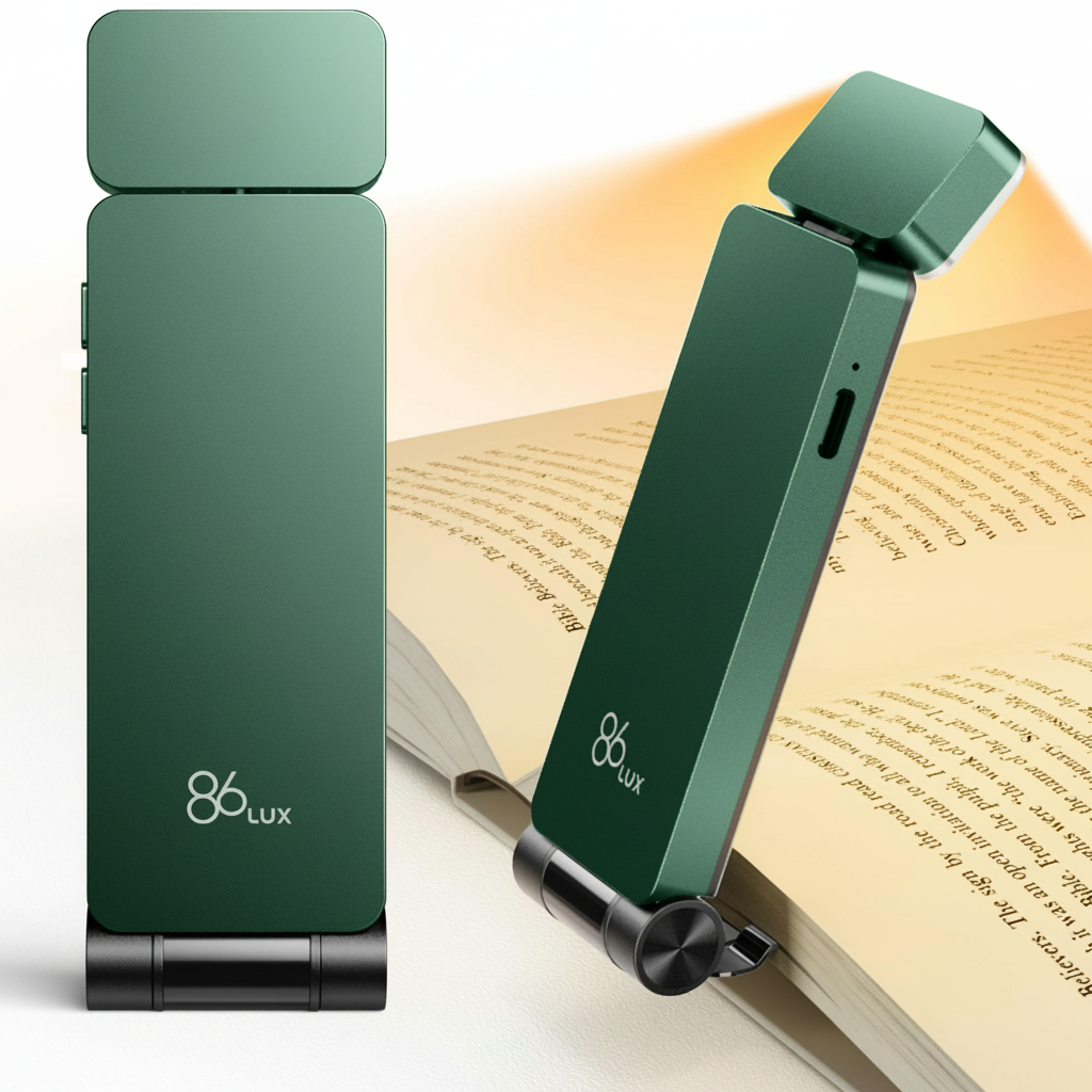 86lux Rechargeable Book Light LED Clip-On – 3 Amber Colors, Stepless Dimming, Ultralight for Bedtime Reading
