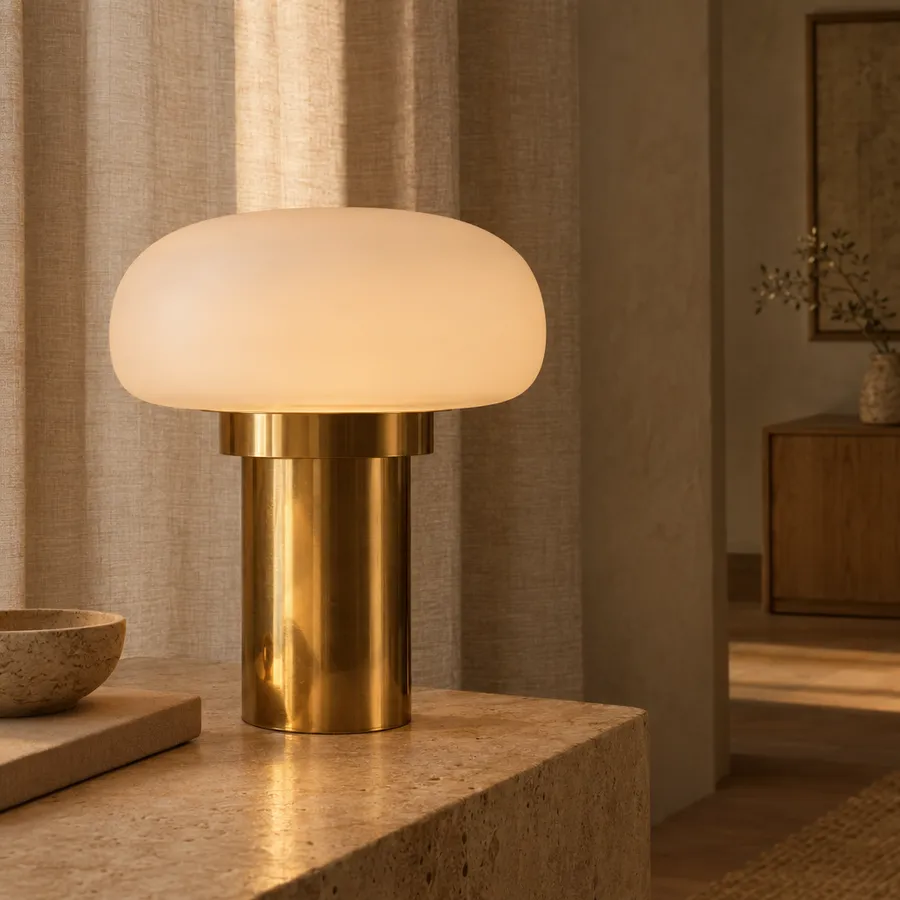 Brass and frosted glass lamp detail